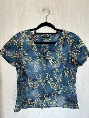 Vintage Watercolor Ditsy Floral Button Blouse Size M